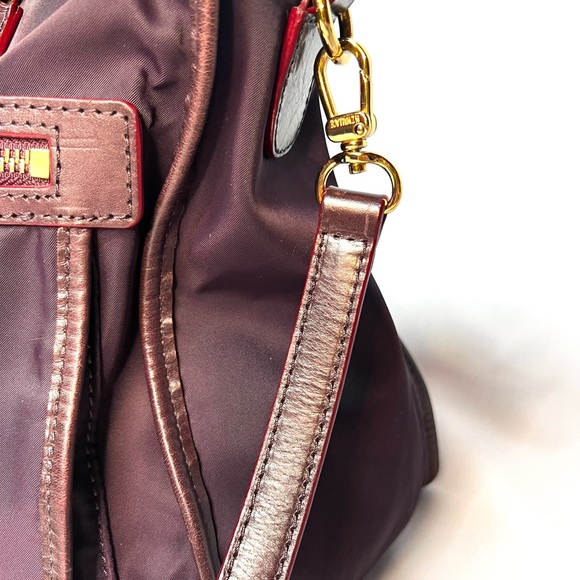 MZ Wallace Burgundy Nylon Leather Trim Satchel Crossbody Bag Lightweight Tote - Picture 14 of 14